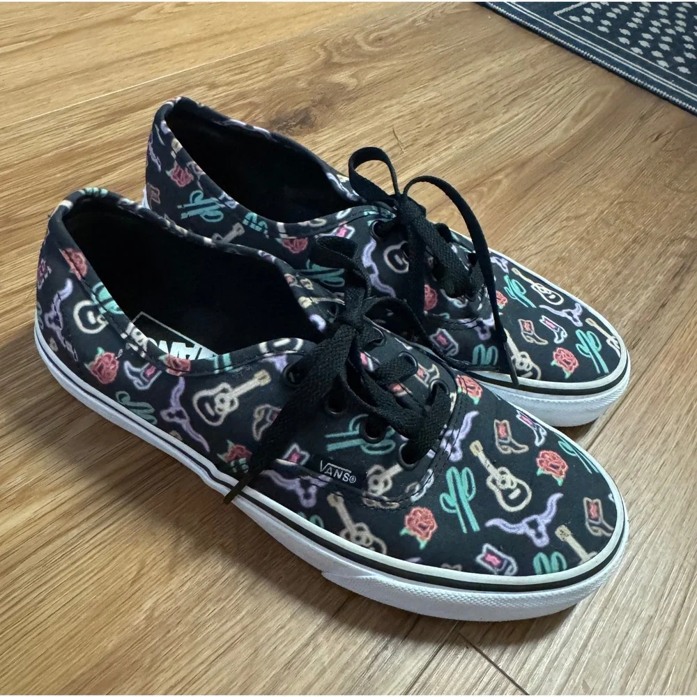 Vans Authentic Neon Western Print Sneakers Black Pink Green Women 7 721454
